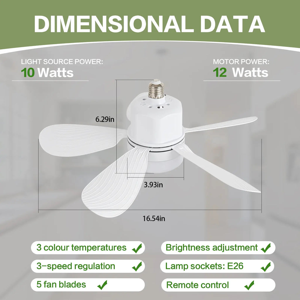 ASALL Socket Fan Light with Remote Control, Portable Small Ceiling Fan with Light for Kitchen,Bedroom, Livingroom, with Dimming Function, 1000 Lumens, Screws into E26/E27
