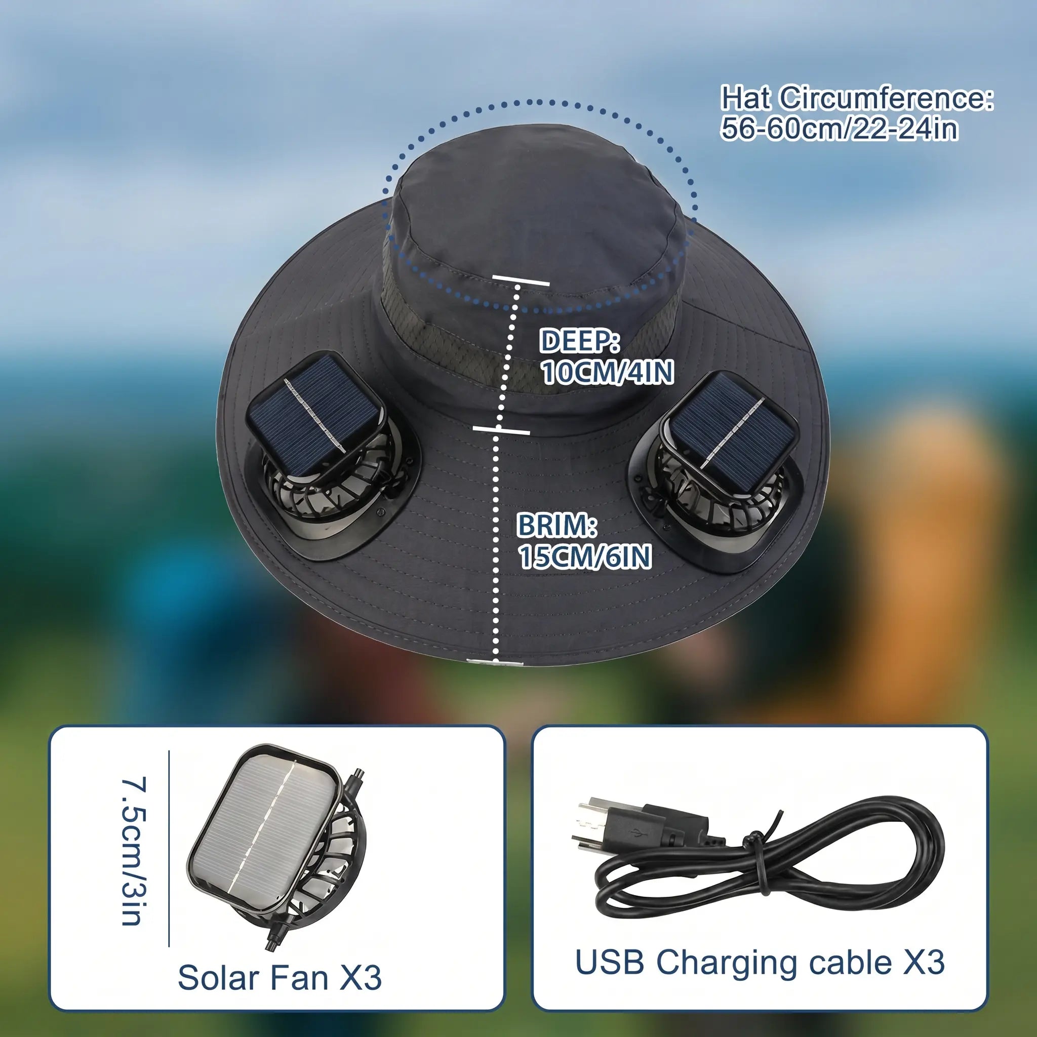 2026 New Three Solar Fan Outdoor Cooling Fan Hat — Sun Protection Hat with Solar Fan,Three-Power Rechargeable Fan,Outdoor Water-Resistant Fan Hat,Ideal for Sporting Events,Unisex Design Tiktokshopspringglowup