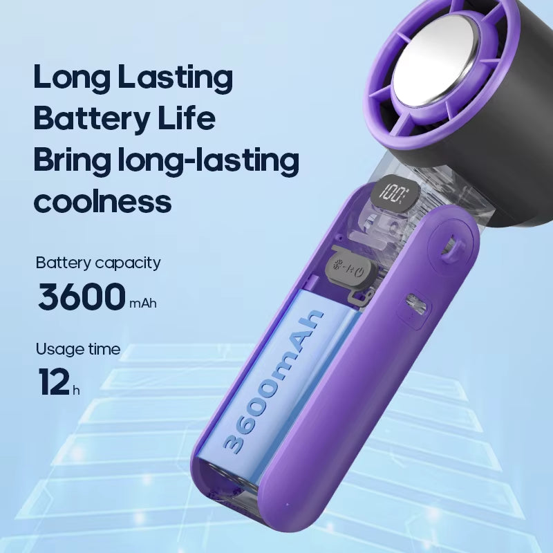 Portable Air Cooling Turbo Fan 3600Mah 100 Wind Speeds Adjustable Outdoor Foldable Student Handheld Fan with Lanyard