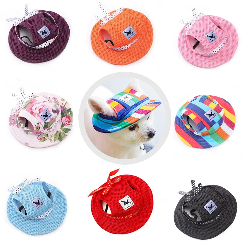 Dog Cap with Ear Holes for Small Dogs Canvas Cap Dog Baseball Beach Visor Hat Puppy Outdoor Cap Headdress Accessories Dog Caps 4