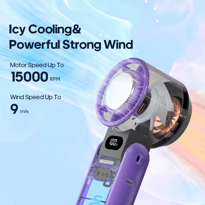 Portable Air Cooling Turbo Fan 3600Mah 100 Wind Speeds Adjustable Outdoor Foldable Student Handheld Fan with Lanyard
