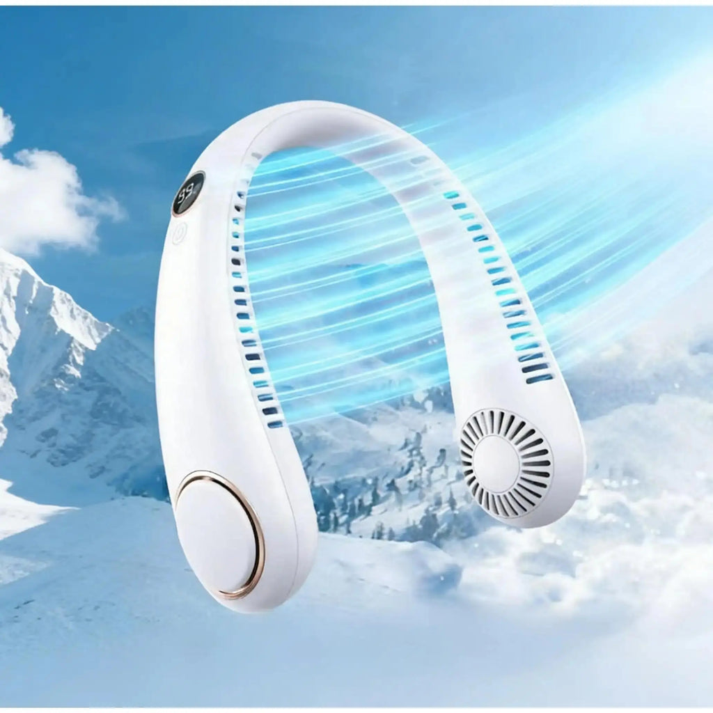 Neck Fan, Rechargeable Personal Portable, Hands Free Wearable Batteryoperated 5 Speeds, USB Neck Cooling for Indoor Outdoor, Adjustable Width Fit, White Hands-Free Neck Fan with Digital Display Bladeless Neck Fan