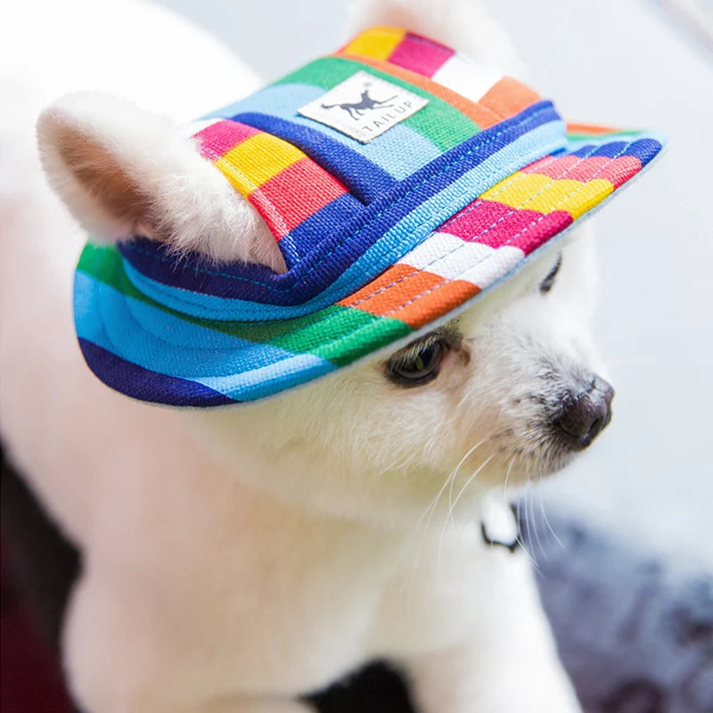 Dog Cap with Ear Holes for Small Dogs Canvas Cap Dog Baseball Beach Visor Hat Puppy Outdoor Cap Headdress Accessories Dog Caps 4
