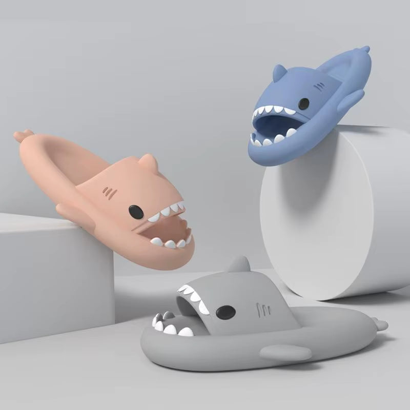 Fashion Shark Slippers for Women Men Outdoor Beach Slides Bathroom Non-Slip Thick Sandals Home Couple Flat Shoe Shark Flip Flops
